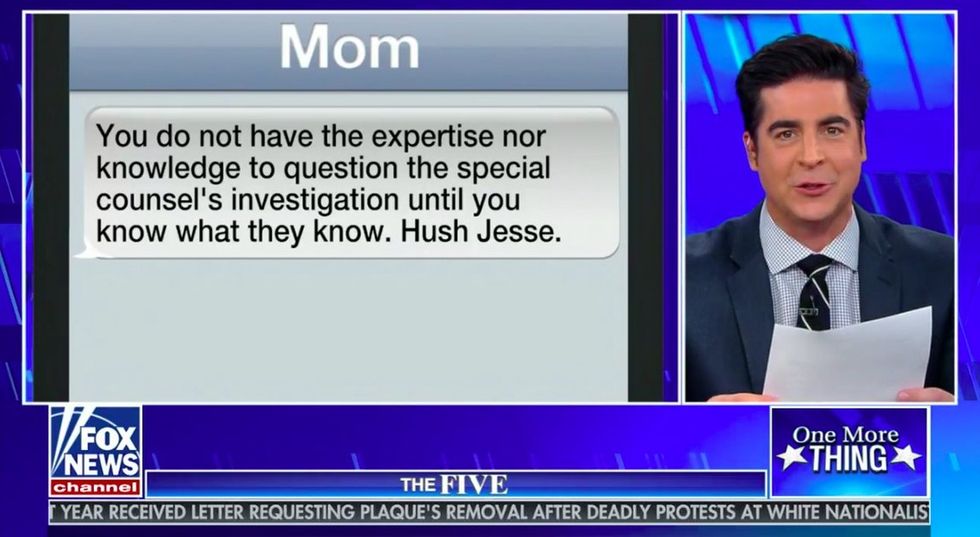 Fox News host reads texts from his liberal Mom that hilariously shame him.
