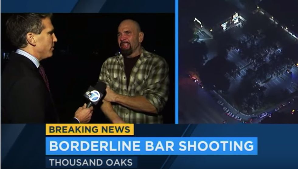 This Thousand Oaks shooting survivor gave a heartbreaking interview just moments after saving his son’s life.