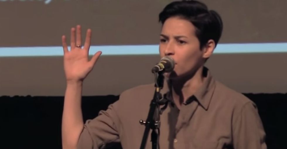 A cop asks if she has a weapon. He doesn't like her quick response.
