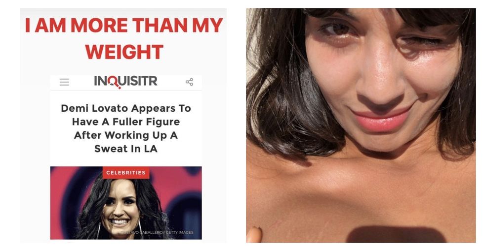 Demi Lovato and Jameela Jamil tag team a take down of a body-shaming headline because size does not matter.