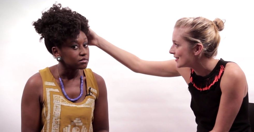 When this blonde famous woman reaches for her hair, I'm *really glad* it's all a joke.