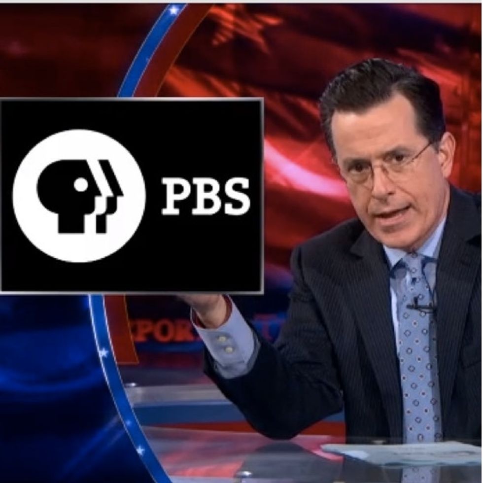 This hilarious lashing of PBS by Stephen Colbert was brought to you by the letter 'C' for censorship.