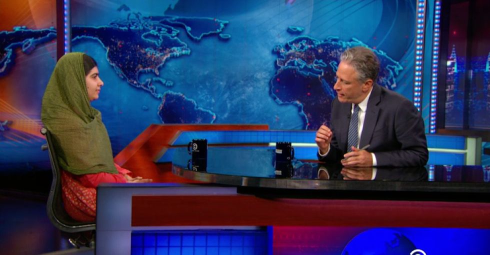 Malala goes on 'The Daily Show' and brings a powerful message with her.