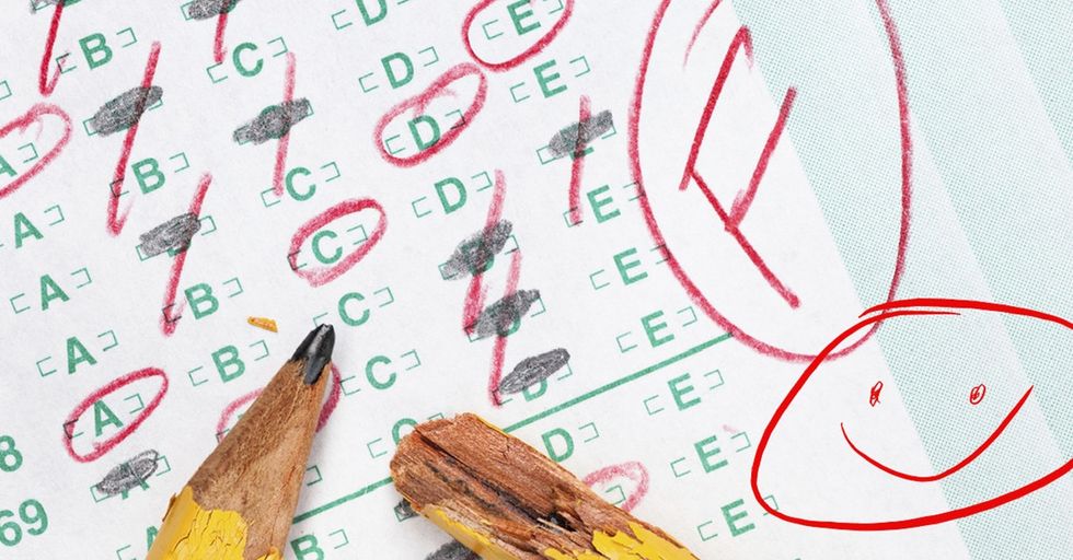 A teacher gave a student an 'F' and a smiley face. But she wasn't making fun of him.