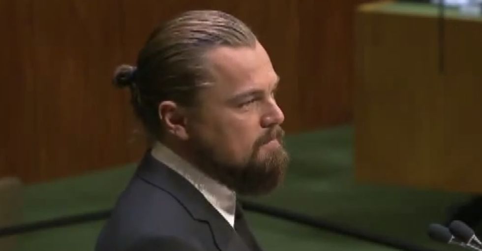 Leo DiCaprio asks everyone in the world to stop pretending that global warming facts don't exist.
