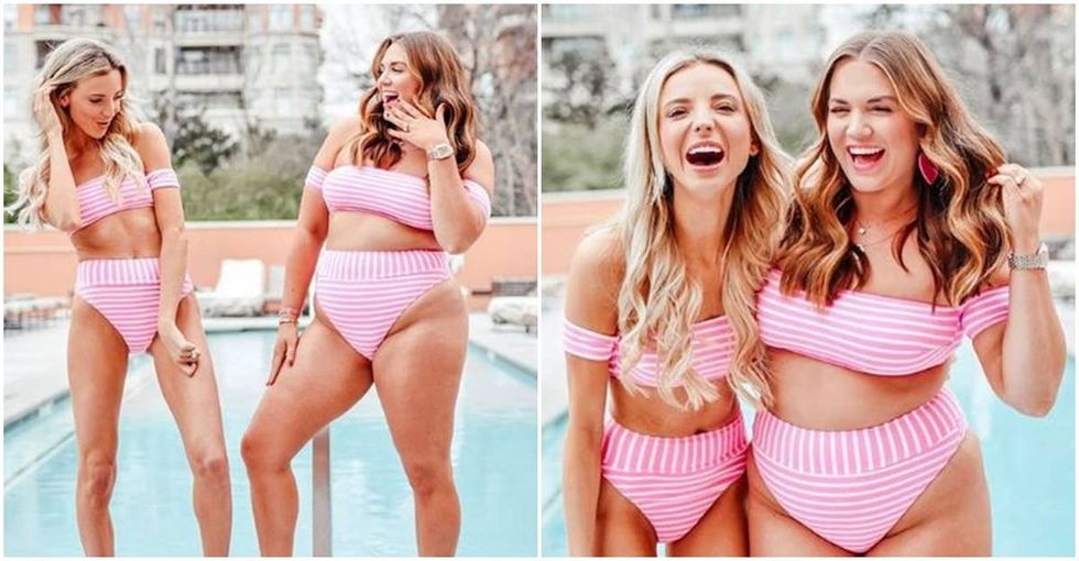 Friends wear matching bikinis to make an important point about body shaming.