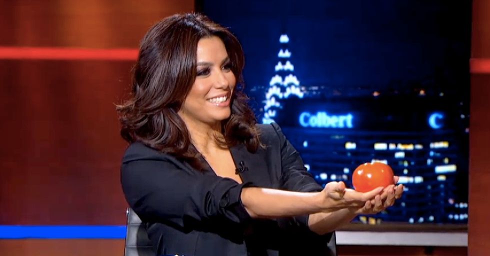 Eva Longoria Brings Stephen Colbert A Tomato. I Didn't Expect It To Get As Serious As It Got.