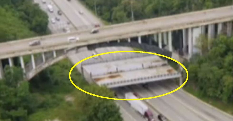 John Oliver points out a terrifying thing about this seemingly normal photo of a bridge.