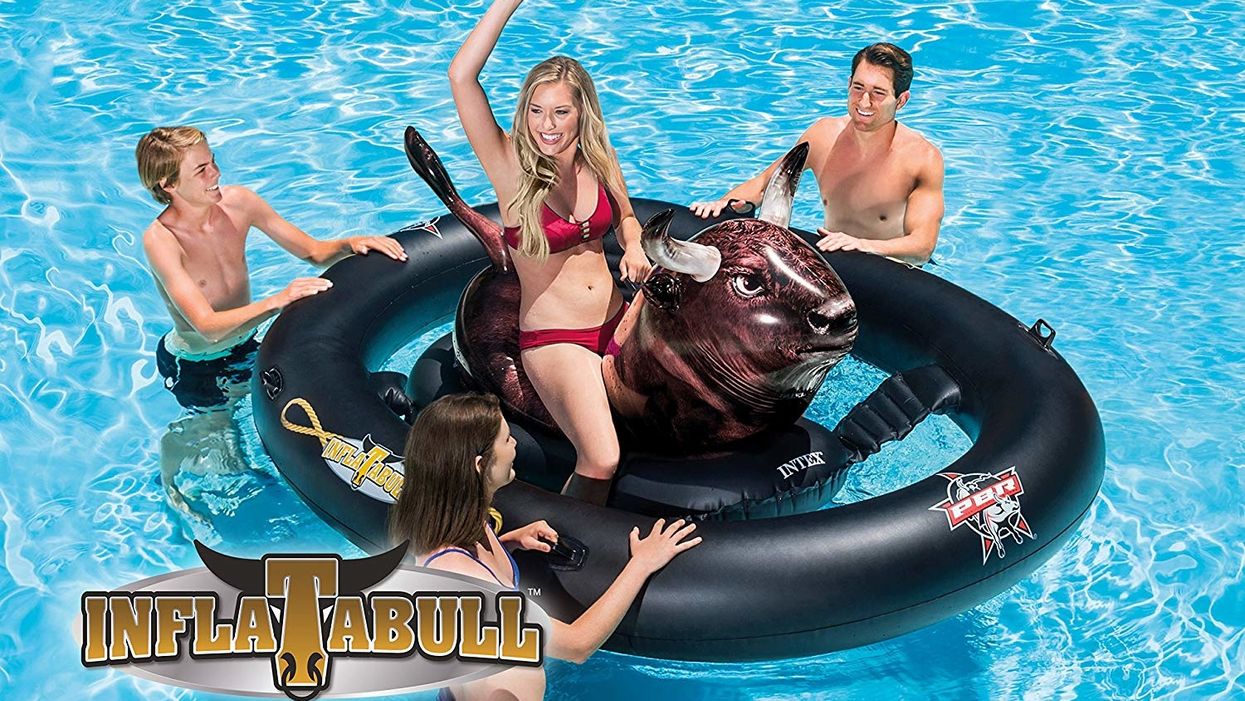 There's an inflatable bull riding float so you can turn your pool into a rodeo