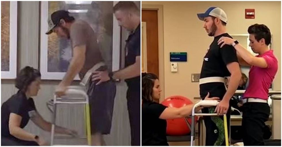 A young paralyzed man just walked again after having an electrode implanted in his back.