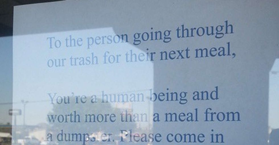 A restaurant owner left the most heartwarming note for the person who was digging through her trash.