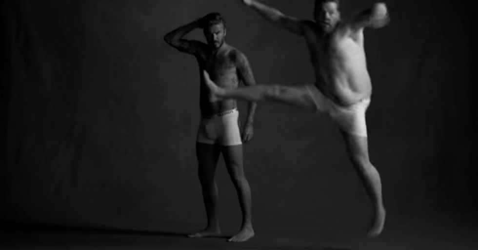 A ripped guy and a not-ripped guy are in their undies, and I love it. They both have great bodies!