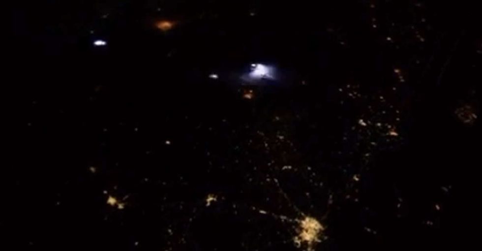 This incredible video is only 6 seconds long and captures a mega lightning storm from space.