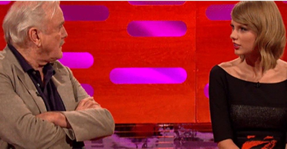 Taylor Swift hears John Cleese make a joke at the expense of women. She doesn't keep quiet.