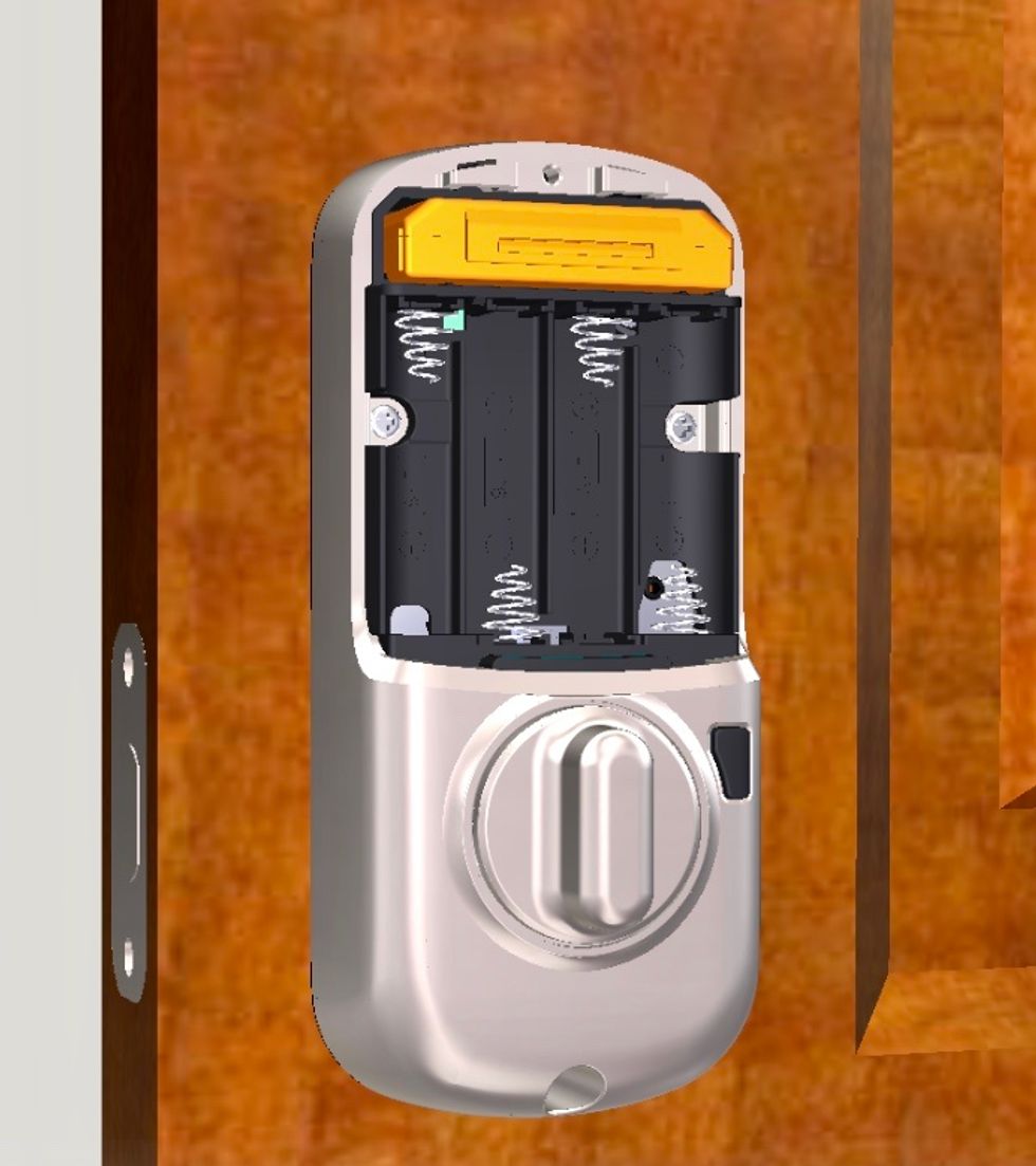 A photo of the back of the Yale Assure Lock SL, where you install batteries, which is closed by a single screw
