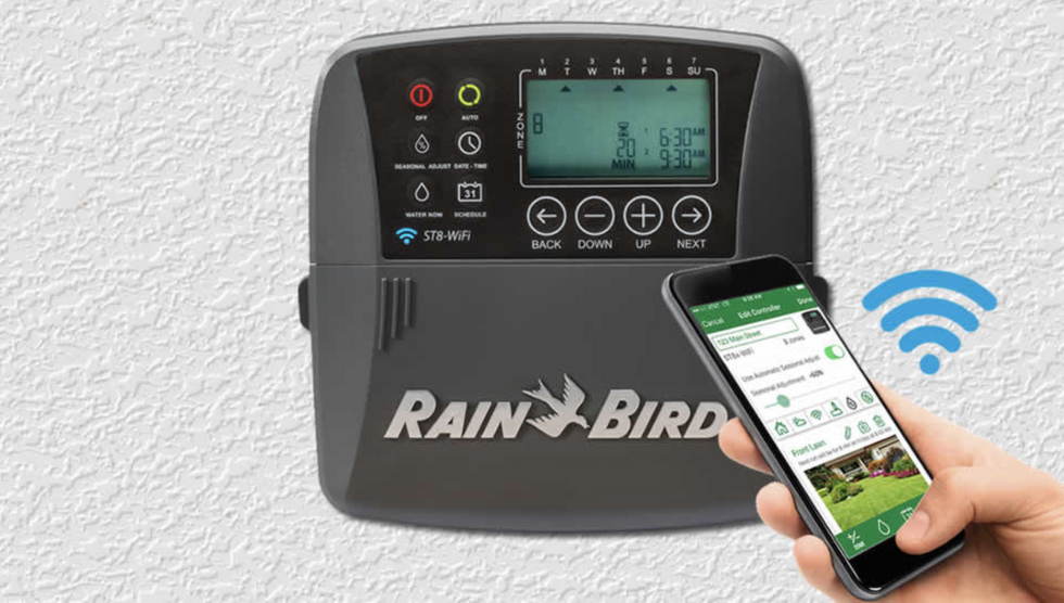 Photo of the Rain Bird wifi smart garden irrigation system and phone app