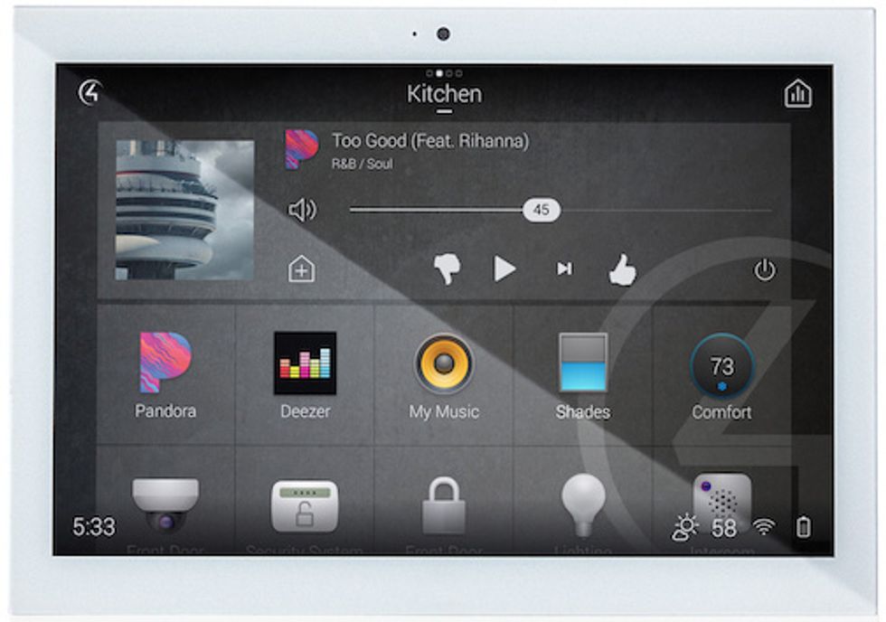 Entertainment controls, as pictured here, are right on the front screen of the new Control4 OS