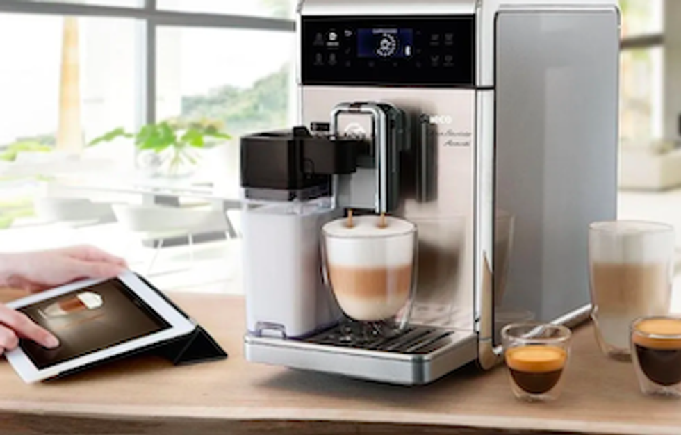 The Saeco GranBaristo Avanti Super Automatic Connected, Espresso Machine, pictured here, crafts 18 different drinks