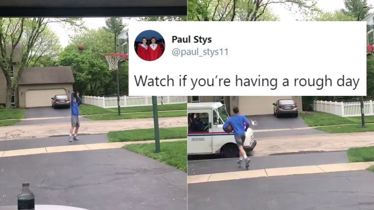 Mail Woman Gives An Epic Boost To A Kid Shooting Hoops As She Drives By In Viral Video