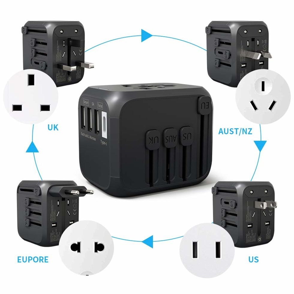 Photo of a universal travel adapter