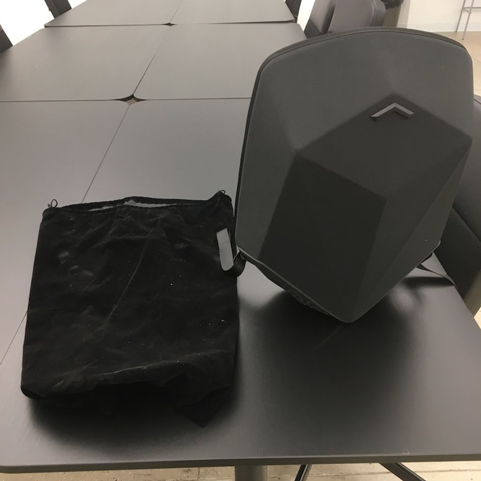 Photo of Stealth Labs Speaker backpack on a desk