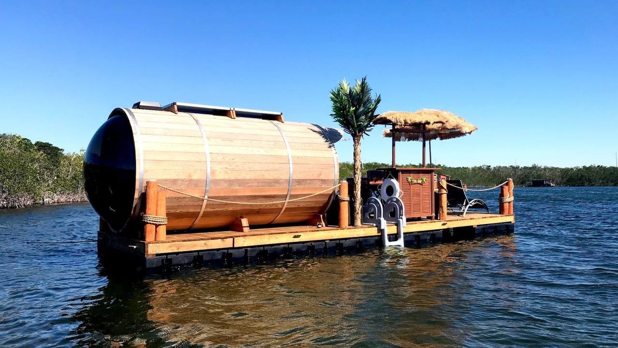 You can stay the night in this barrel cabin floating on the Gulf of Mexico
