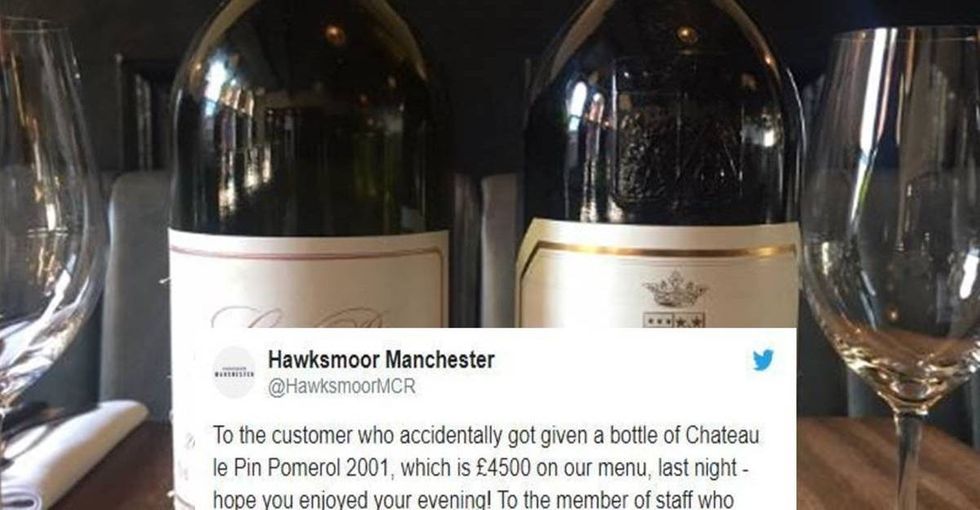 A server accidentally served a $5,750 bottle of wine and her manager told the world about it on Twitter.
