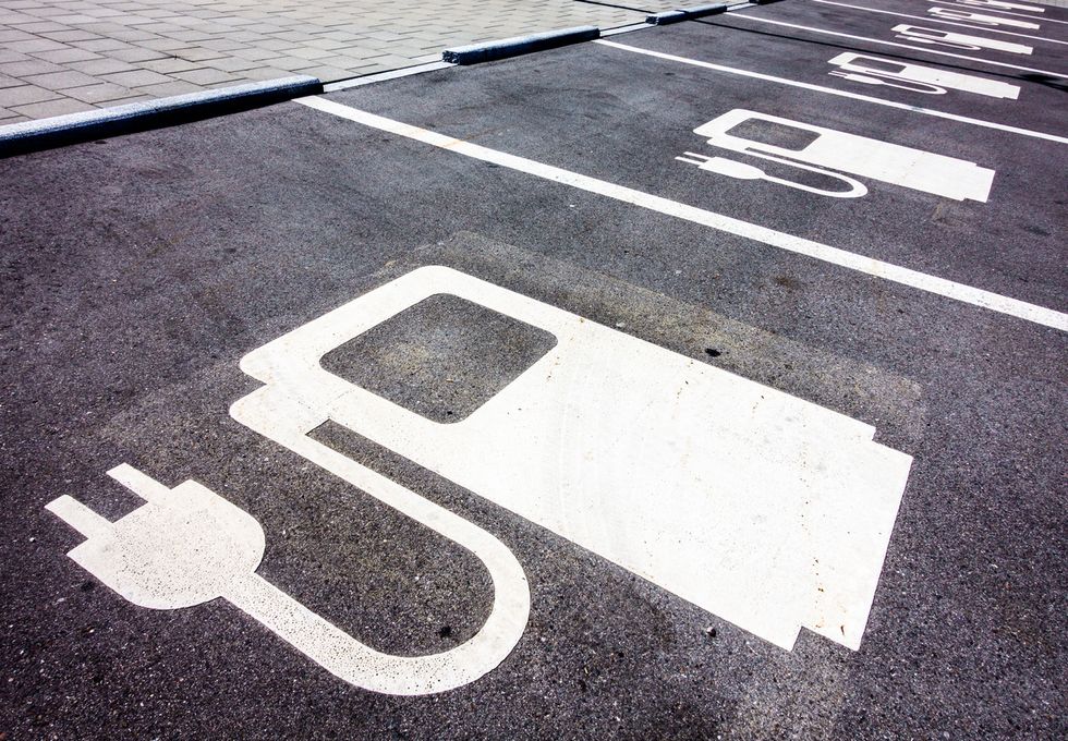Photo of parking spaces at a public car charging station