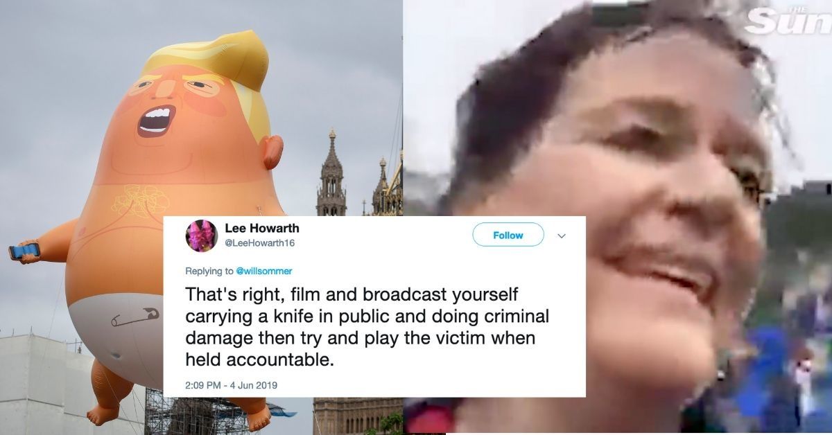 Trump Supporter Stabs That Baby Trump Balloon And, Oops, Also Herself In Facepalm-Worthy Viral Video