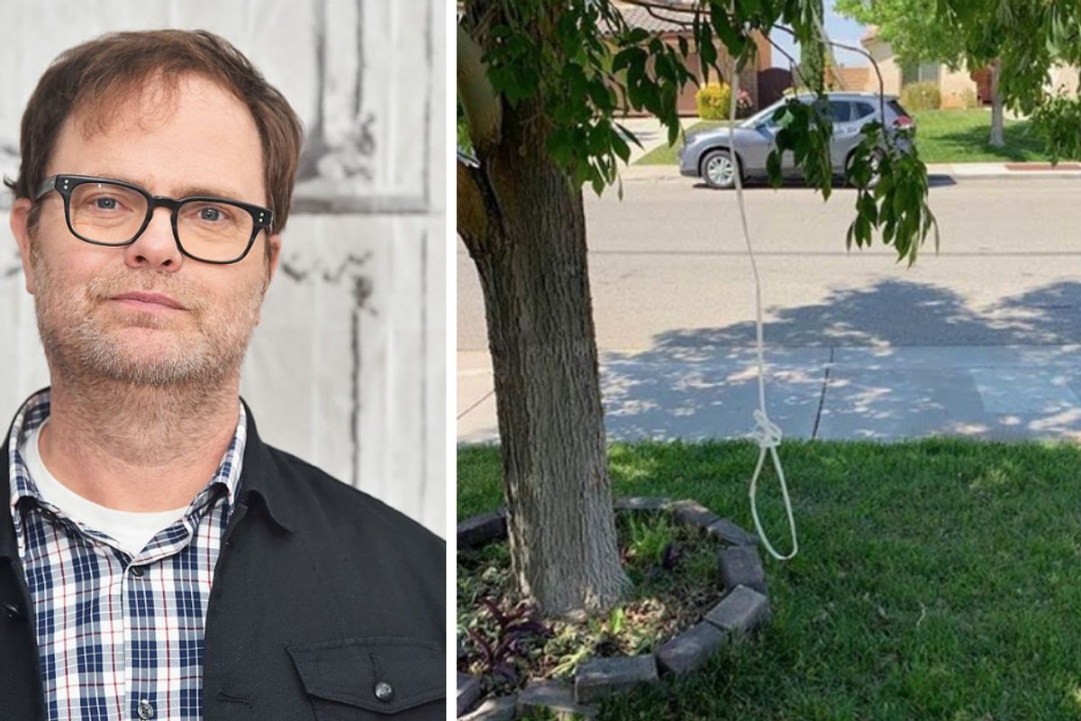 Rainn Wilson slams racism denial with a 'chilling' photo of a noose hanging in his friend's yard.