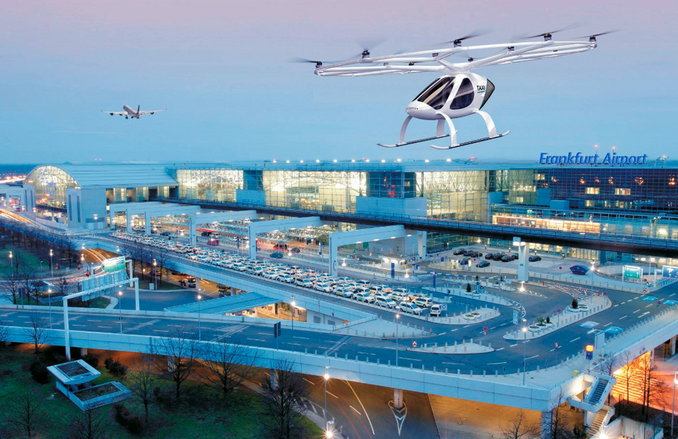 Concept image of Volocopter air taxi at Frankfurt Airport