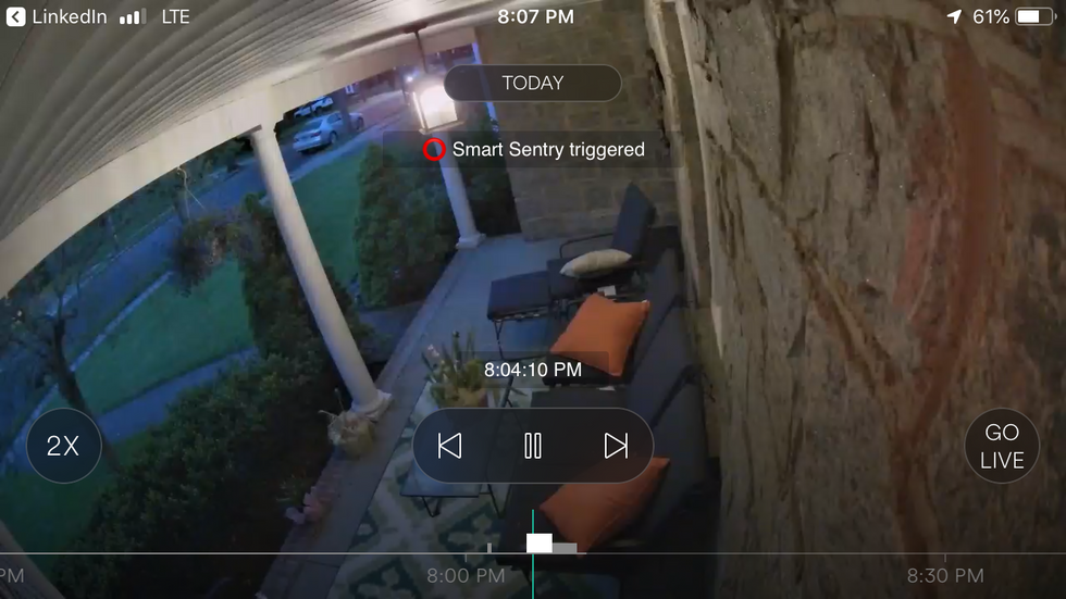 A photo from the vivint app of smart sentry taken from vivint outdoor camera pro