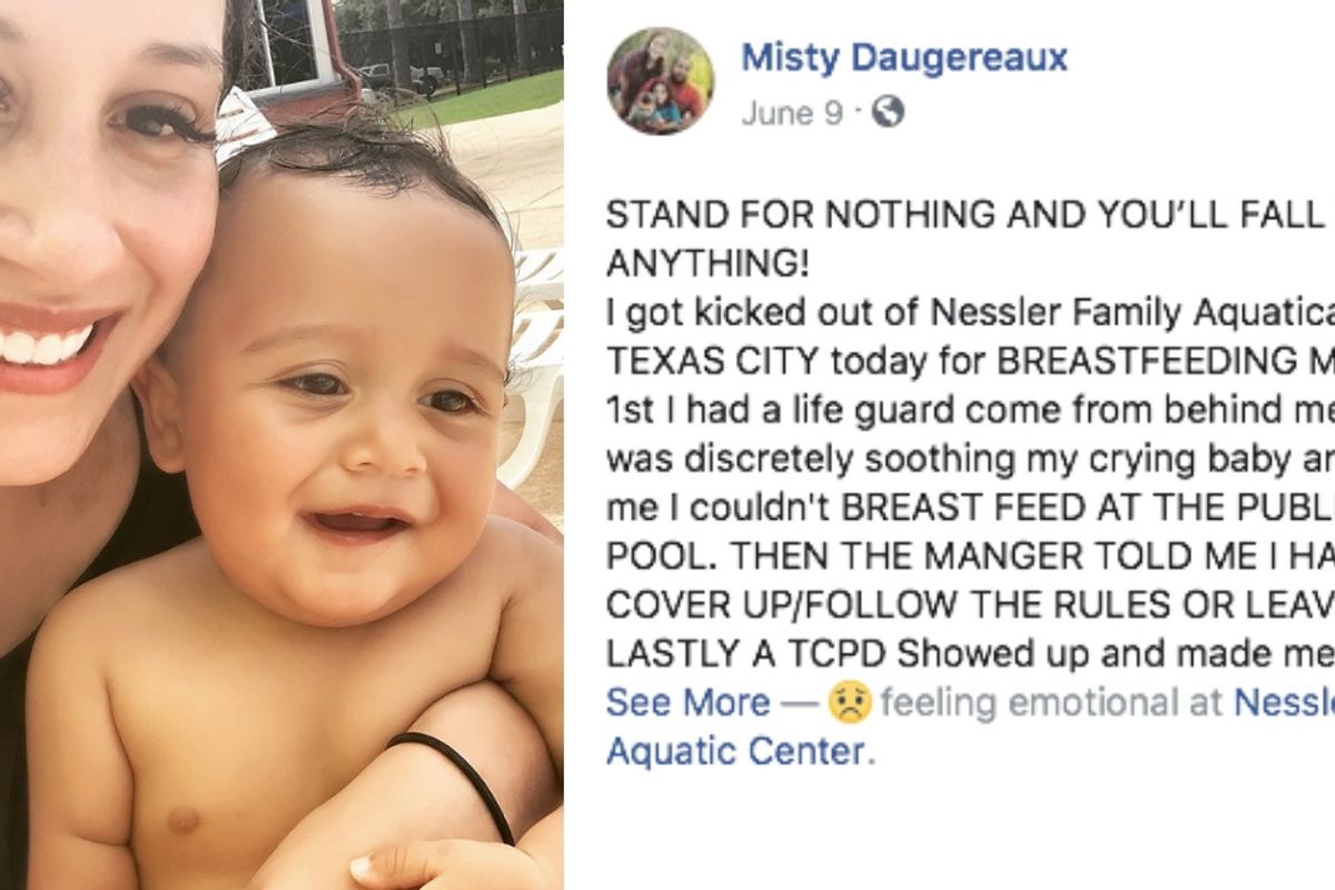 A breastfeeding mom was kicked out of a Texas pool because some people can't handle babies eating.