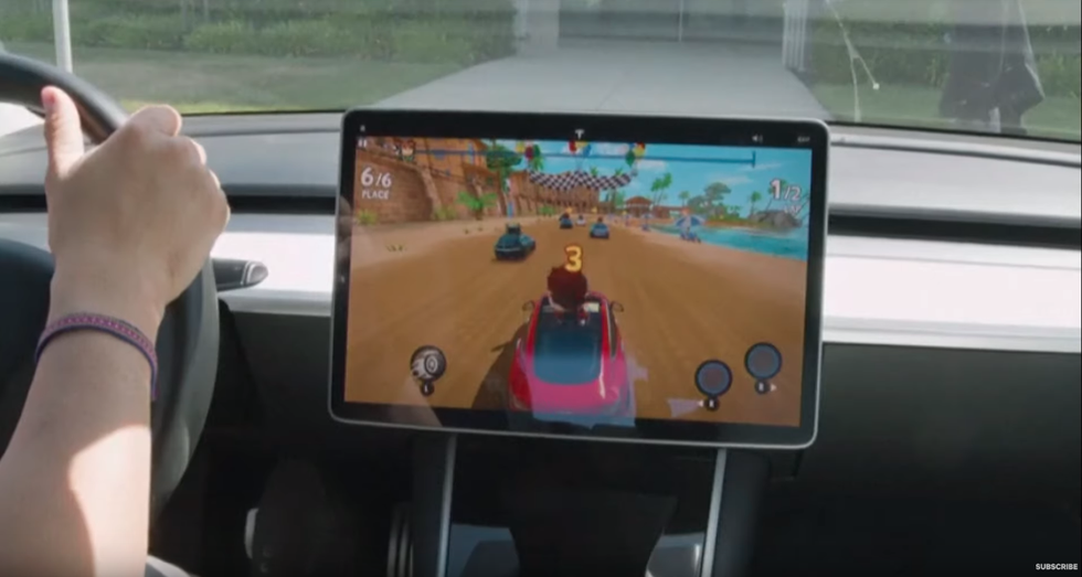 Image of Beach Buggy Racing 2 being played in a Tesla Model 3
