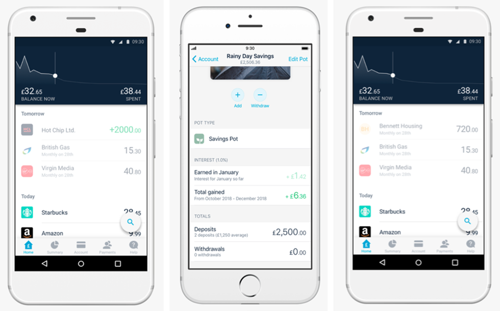 Images of the Monzo smartphone app