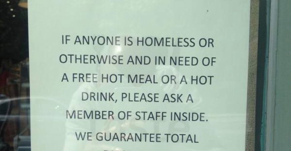 He offered a guy a free meal, but the guy ran away. So he put up this sign.