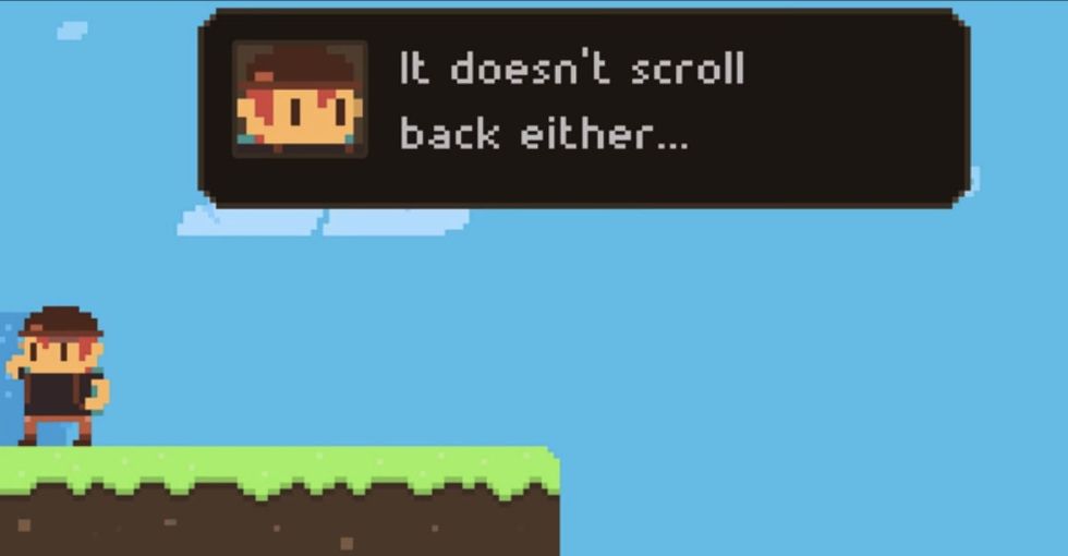 A video-game guy knows he can't make a jump, so he teaches us life lessons instead.