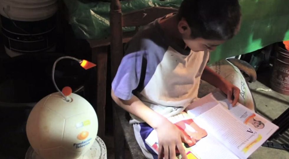 In areas with no electricity, this power-generating soccer ball is providing the light.