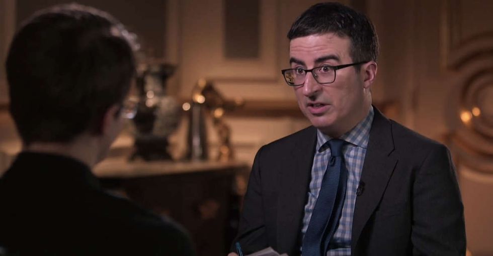 John Oliver flew 10 hours to Russia to interview Edward Snowden and get him on record.