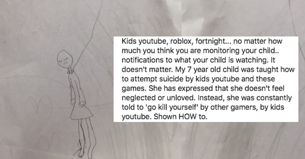 Her 7 Year Old S Drawing Is A Haunting Reminder To Parents To Closely Monitor Kids Online Upworthy - hobby kids tv roblox videos