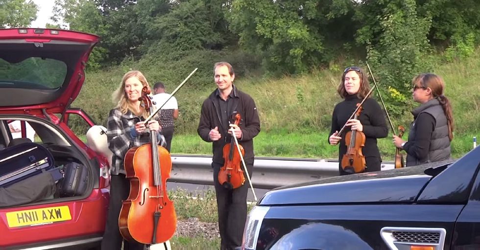 A string quartet found themselves caught in a traffic jam, then decided to do something about it...
