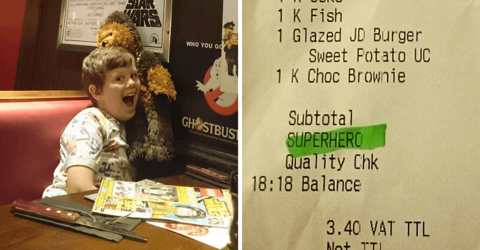 A 9-year-old boy learns to be a superhero with the help of a friendly waiter.