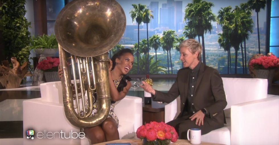 Ellen dared Kerry Washington to play the tuba. She had an inspiring reason to happily accept.