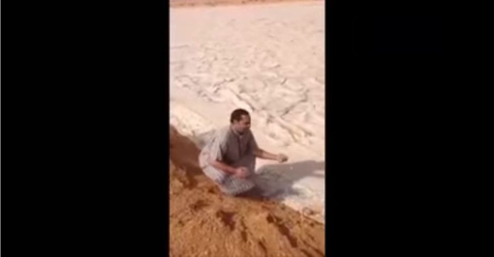 This unusual river of ice in the desert looks like fun. But the reason it's there isn't so funny.
