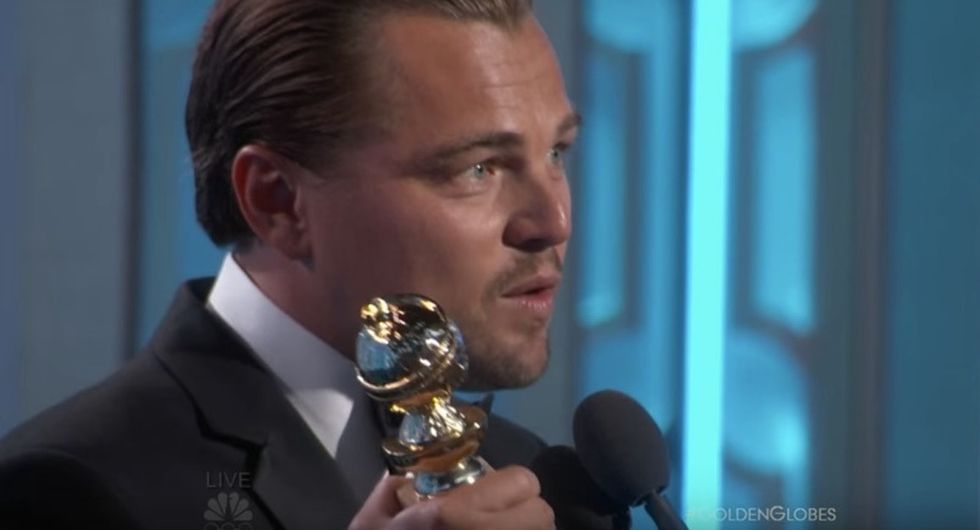 Watch Leonardo DiCaprio's impassioned, political thank you speech at the Golden Globes.