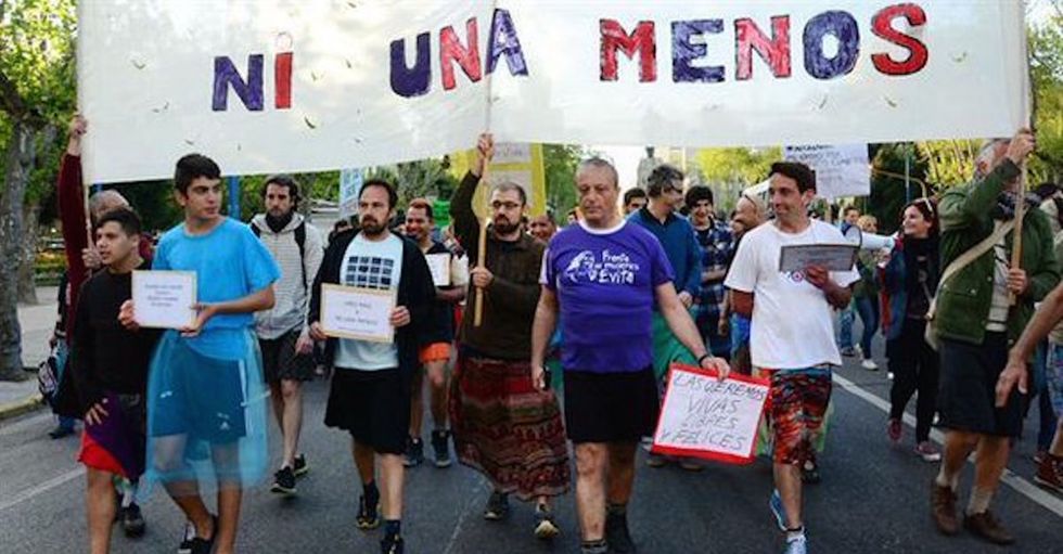 Watch Argentinian men join women to march for gender equality. It's an amazing moment.