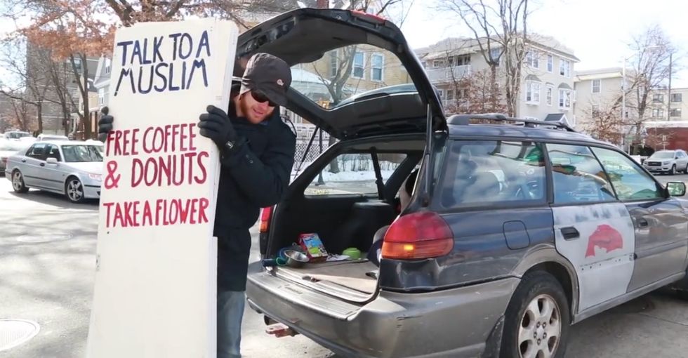 Their booth says 'Ask a Muslim,' but it's not religion they want to talk about.