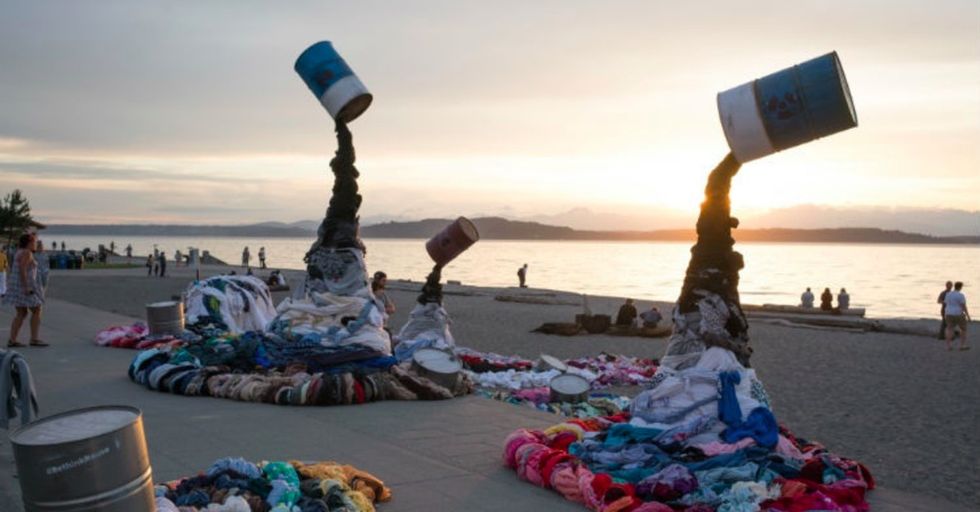 Savers turned heads on a Seattle beach with the clothing industry’s dirtiest laundry.