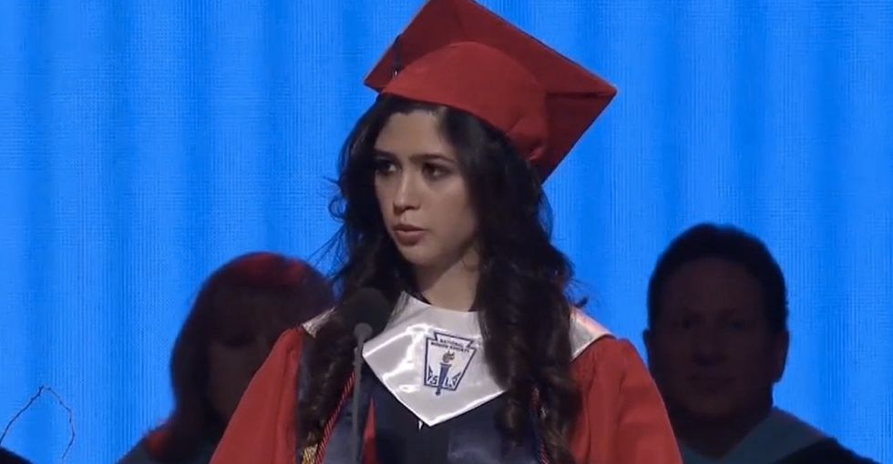 A woman reveals she's undocumented at her graduation speech and brings the house down.