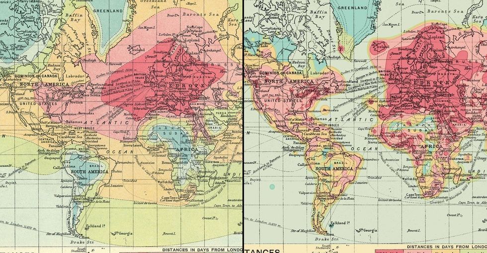 A 2016 take on a century-old map shows changes in travel over time ...